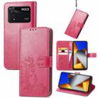 For Xiaomi Poco M4 Pro Four-leaf Clasp Embossed Buckle Leather Phone Case(Magenta) - 1