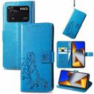 For Xiaomi Poco M4 Pro Four-leaf Clasp Embossed Buckle Leather Phone Case(Blue) - 1