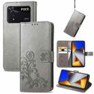 For Xiaomi Poco M4 Pro Four-leaf Clasp Embossed Buckle Leather Phone Case(Gray) - 1