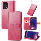 For OPPO Find X5 Four-leaf Clasp Embossed Buckle Leather Phone Case(Magenta) - 1