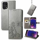 For OPPO Find X5 Four-leaf Clasp Embossed Buckle Leather Phone Case(Gray) - 1