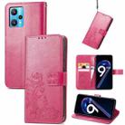 For OPPO Realme 9 Pro Four-leaf Clasp Embossed Buckle Leather Phone Case(Magenta) - 1