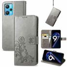 For OPPO Realme 9 Pro Four-leaf Clasp Embossed Buckle Leather Phone Case(Gray) - 1