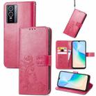 For vivo Y76 5G Four-leaf Clasp Embossed Buckle Leather Phone Case(Magenta) - 1