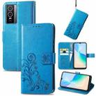 For vivo Y76 5G Four-leaf Clasp Embossed Buckle Leather Phone Case(Blue) - 1