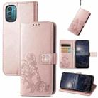 For Nokia G21 Four-leaf Clasp Embossed Buckle Leather Phone Case(Rose Gold) - 1