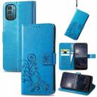 For Nokia G21 Four-leaf Clasp Embossed Buckle Leather Phone Case(Blue) - 1