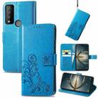 For TCL 30 V 5G Four-leaf Clasp Embossed Buckle Leather Phone Case(Blue) - 1