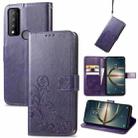 For TCL 30 V 5G Four-leaf Clasp Embossed Buckle Leather Phone Case(Purple) - 1