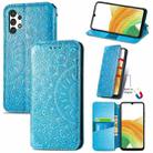 For Samsung Galaxy A13 4G Blooming Mandala Embossed Magnetic Leather Phone Case(Blue) - 1