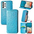 For Samsung Galaxy A73 5G Blooming Mandala Embossed Magnetic Leather Phone Case(Blue) - 1