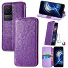 For Xiaomi Redmi K50 Pro Blooming Mandala Embossed Magnetic Leather Phone Case(Purple) - 1