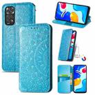 For Xiaomi Redmi Note 11S Blooming Mandala Embossed Magnetic Leather Phone Case(Blue) - 1