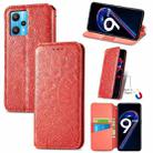 For OPPO Realme 9 Pro Blooming Mandala Embossed Magnetic Leather Phone Case(Red) - 1