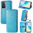 For  vivo  Y76 5G Blooming Mandala Embossed Magnetic Leather Phone Case(Blue) - 1