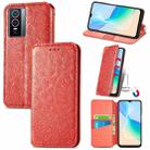 For  vivo  Y76 5G Blooming Mandala Embossed Magnetic Leather Phone Case(Red) - 1