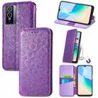 For  vivo  Y76 5G Blooming Mandala Embossed Magnetic Leather Phone Case(Purple) - 1