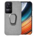 For Xiaomi Redmi K40S Ring Holder Honeycomb PU Phone Case(Grey) - 1