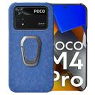 For Xiaomi Poco M4 Pro 4G Ring Holder Honeycomb PU Phone Case(Navy Blue) - 1