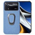 For Xiaomi Poco X4 Pro 5G Ring Holder Honeycomb PU Phone Case(Light Blue) - 1
