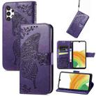 For Samsung Galaxy A13 4G Butterfly Love Flower Embossed Leather Phone Case(Dark Purple) - 1