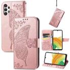 For Samsung Galaxy A13 4G Butterfly Love Flower Embossed Leather Phone Case(Rose Gold) - 1