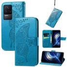 For Xiaomi Redmi K50 Pro Butterfly Love Flower Embossed Leather Phone Case(Blue) - 1