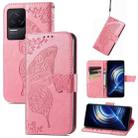 For Xiaomi Redmi K50 Pro Butterfly Love Flower Embossed Leather Phone Case(Pink) - 1