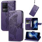 For Xiaomi Redmi K50 Pro Butterfly Love Flower Embossed Leather Phone Case(Dark Purple) - 1