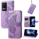 For Xiaomi Redmi K50 Pro Butterfly Love Flower Embossed Leather Phone Case(Light Purple) - 1