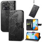 For Xiaomi Redmi 10C Butterfly Love Flower Embossed Leather Phone Case(Black) - 1