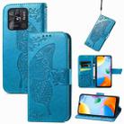 For Xiaomi Redmi 10C Butterfly Love Flower Embossed Leather Phone Case(Blue) - 1