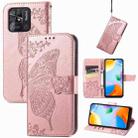 For Xiaomi Redmi 10C Butterfly Love Flower Embossed Leather Phone Case(Rose Gold) - 1