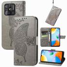 For Xiaomi Redmi 10C Butterfly Love Flower Embossed Leather Phone Case(Gray) - 1