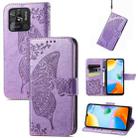 For Xiaomi Redmi 10C Butterfly Love Flower Embossed Leather Phone Case(Light Purple) - 1