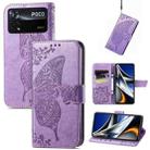 For Xiaomi Poco X4 Pro 5G Butterfly Love Flower Embossed Leather Phone Case(Light Purple) - 1