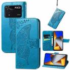 For Xiaomi Poco M4 Pro Butterfly Love Flower Embossed Leather Phone Case(Blue) - 1