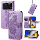 For Xiaomi Poco M4 Pro Butterfly Love Flower Embossed Leather Phone Case(Light Purple) - 1