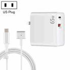 PD-65W USB-C / Type-C + QC3. 0 USB Laptop Charging Adapter + 1.8m USB-C / Type-C to MagSafe 2 / T Head Data Cable, US Plug(White) - 1