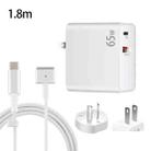 PD-65W USB-C / Type-C + QC3. 0 USB Laptop Charging Adapter + 1.8m USB-C / Type-C to MagSafe 2 / T Head Data Cable, AU Plug / US Plug(White) - 1