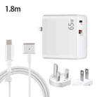 PD-65W USB-C / Type-C + QC3. 0 USB Laptop Charging Adapter + 1.8m USB-C / Type-C to MagSafe 2 / T Head Data Cable, UK Plug / US Plug(White) - 1