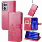 For OnePlus Nord CE 2 5G Four-leaf Clasp Embossed Buckle Leather Phone Case(Rose Red) - 1