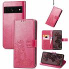 For Google Pixel 7 Pro 5G Four-leaf Clasp Embossed Buckle Leather Phone Case(Rose Red) - 1