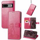 For Google Pixel 7 5G Four-leaf Clasp Embossed Buckle Leather Phone Case(Rose Red) - 1