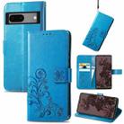 For Google Pixel 7 5G Four-leaf Clasp Embossed Buckle Leather Phone Case(Blue) - 1