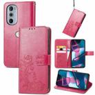 For Motorola Edge 30 Pro Four-leaf Clasp Embossed Buckle Leather Phone Case(Rose Red) - 1