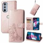 For Motorola Edge 30 Pro Four-leaf Clasp Embossed Buckle Leather Phone Case(Rose Gold) - 1