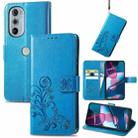 For Motorola Edge 30 Pro Four-leaf Clasp Embossed Buckle Leather Phone Case(Blue) - 1