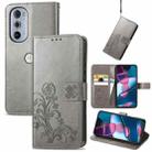 For Motorola Edge 30 Pro Four-leaf Clasp Embossed Buckle Leather Phone Case(Gray) - 1