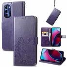 For Motorola Moto G Stylus 5G 2022 Four-leaf Clasp Embossed Buckle Leather Phone Case(Purple) - 1